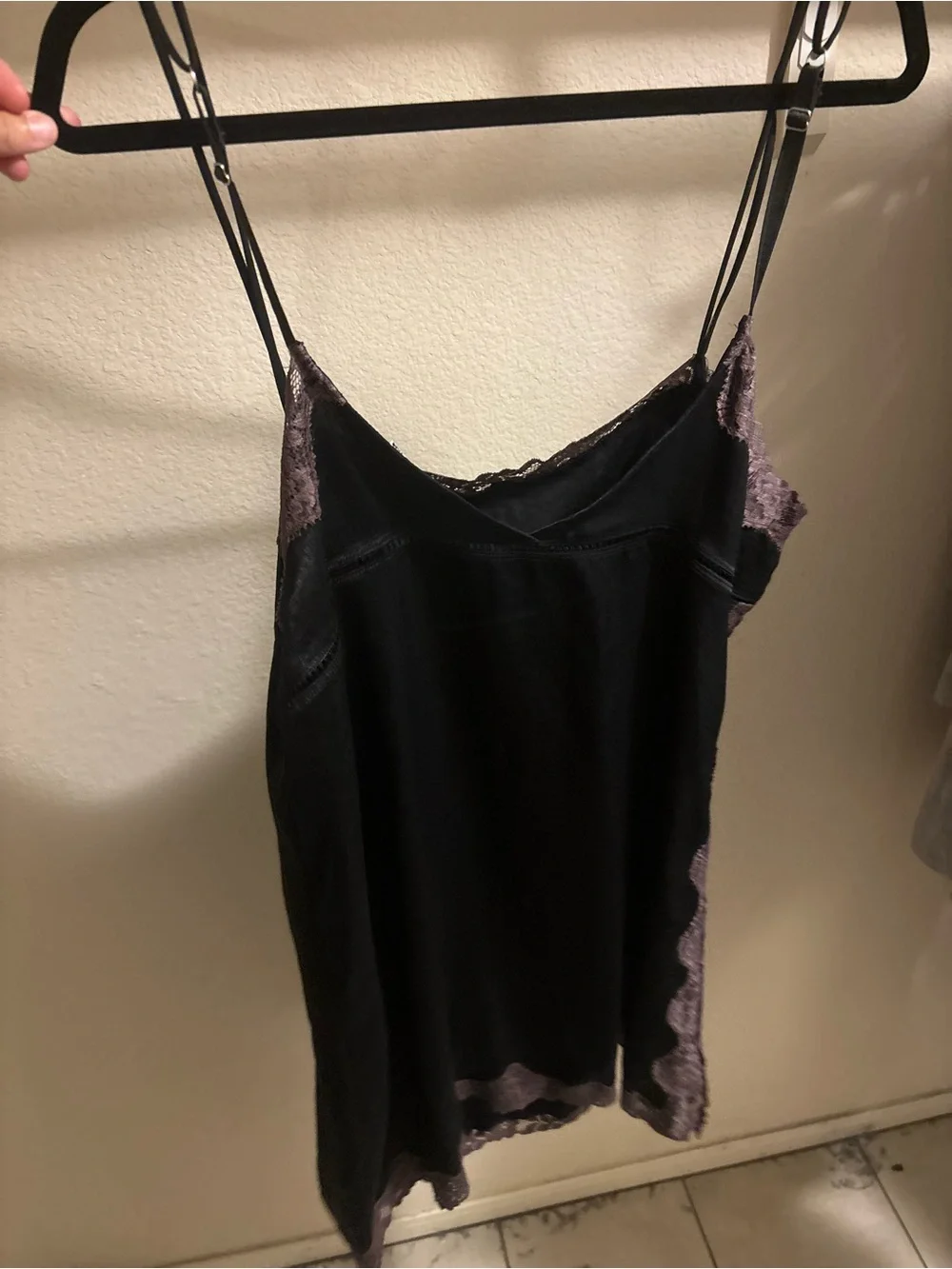 Free People Black Slip Dress with Mauve Lace Trim